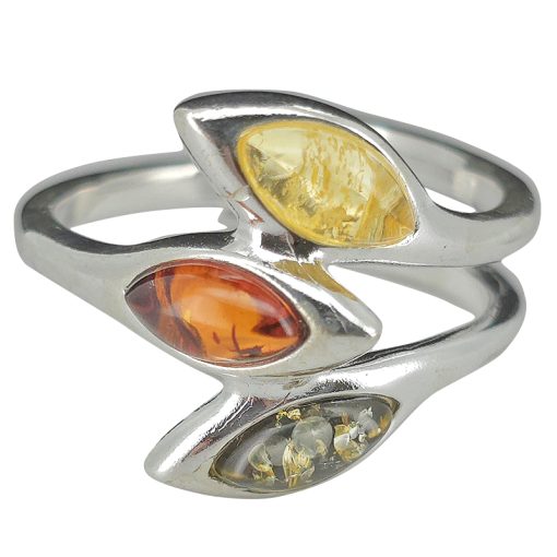 Multi Color Amber Sterling Silver Ring