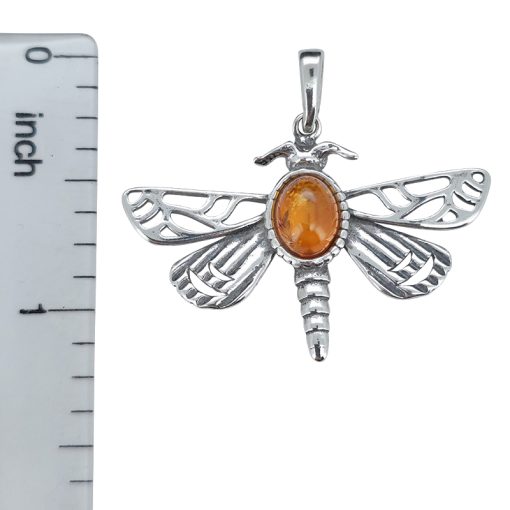 Amber Sterling Silver Dragonfly Pendant - Image 3