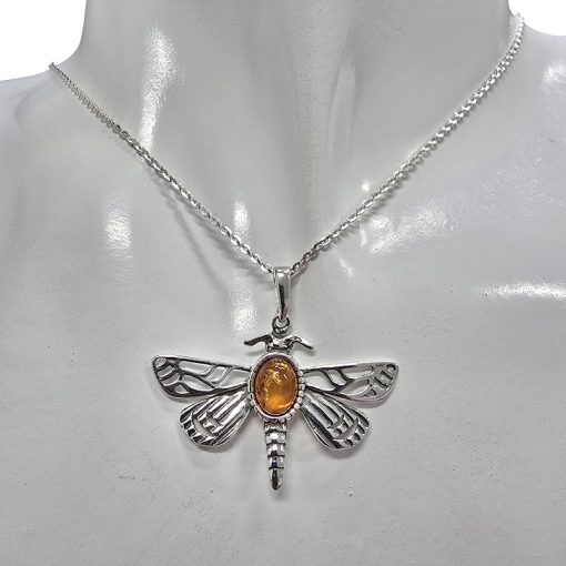 Amber Sterling Silver Dragonfly Pendant - Image 2