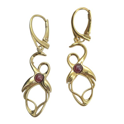 Amber Gold Plated Silver Flamingo Earrings On Hooks