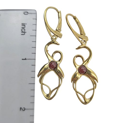 Amber Gold Plated Silver Flamingo Earrings On Hooks - Image 3