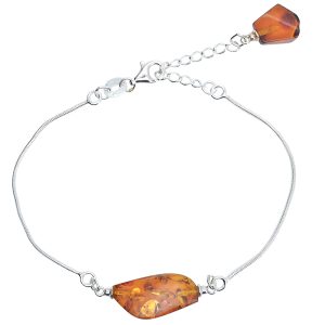 Cognac Amber Sterling Silver Link Bracelet