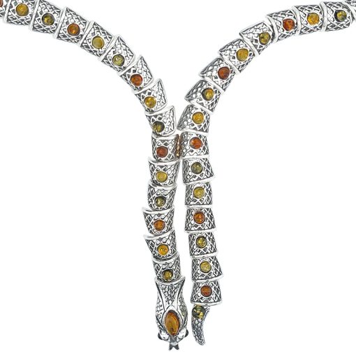 Multi Color Amber Sterling Silver Snake Necklace - Image 5