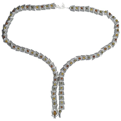 Multi Color Amber Sterling Silver Snake Necklace