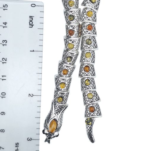 Multi Color Amber Sterling Silver Snake Necklace - Image 4