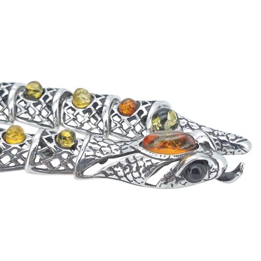 Multi Color Amber Sterling Silver Snake Necklace - Image 3