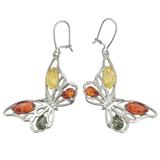 Multi Color Amber Sterling Silver Earrings On Hooks