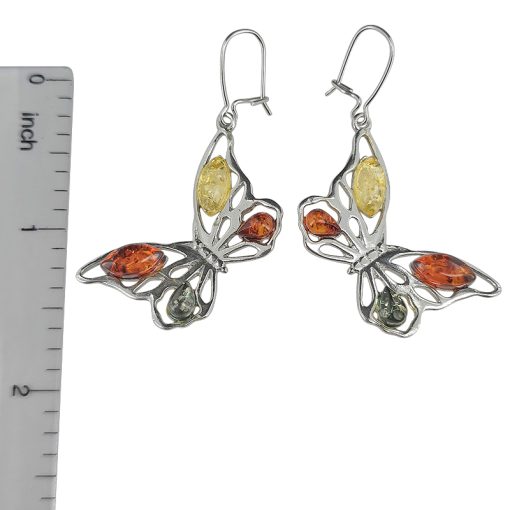 Multi Color Amber Sterling Silver Earrings On Hooks - Image 3