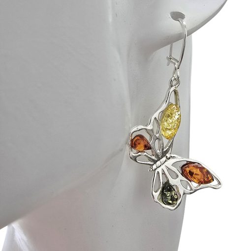 Multi Color Amber Sterling Silver Earrings On Hooks - Image 2