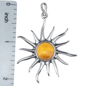 Sun Cognac Amber Silver Pendant