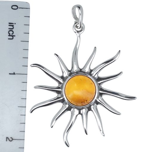 Sun Cognac Amber Silver Pendant