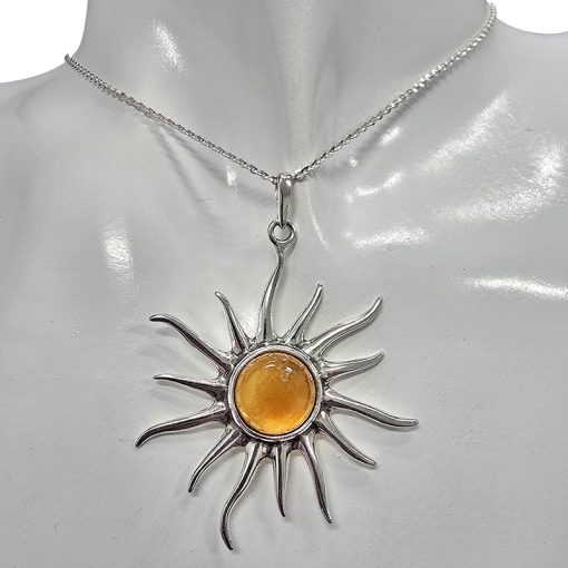 Sun Cognac Amber Silver Pendant - Image 2
