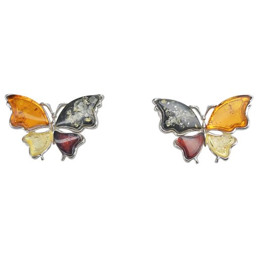 Amber Sterling Silver Butterfly Stud Earrings