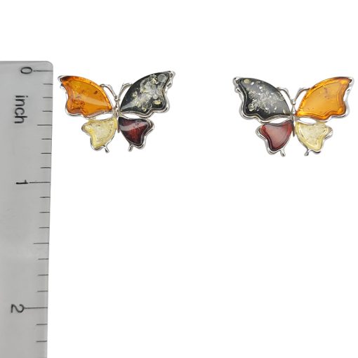 Amber Sterling Silver Butterfly Stud Earrings - Image 3