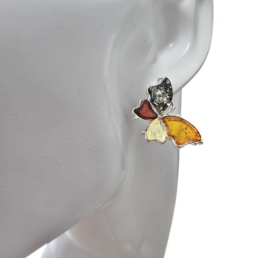 Amber Sterling Silver Butterfly Stud Earrings - Image 2