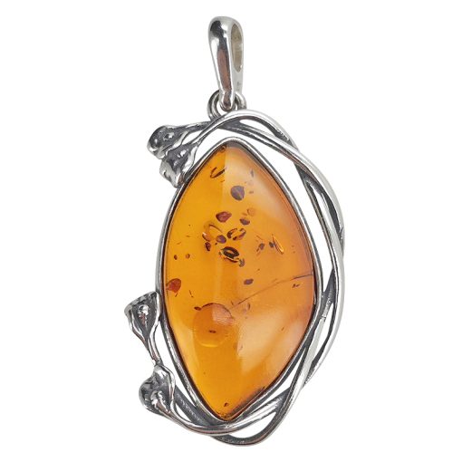 Cognac Amber Sterling Silver Handmade Calla Lily Pendant