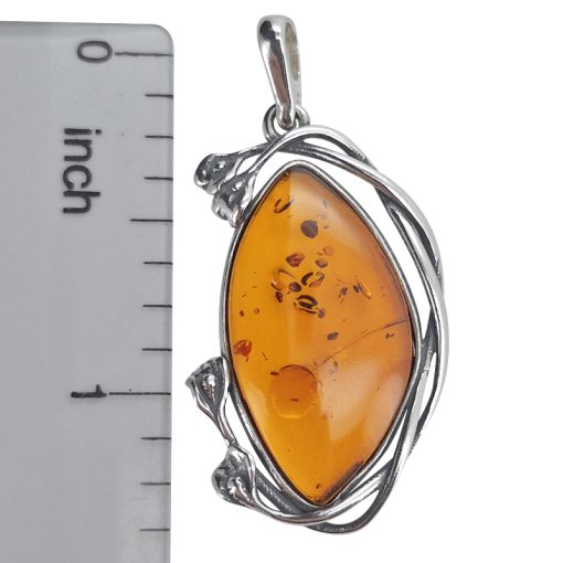 Cognac Amber Sterling Silver Handmade Calla Lily Pendant - Image 3