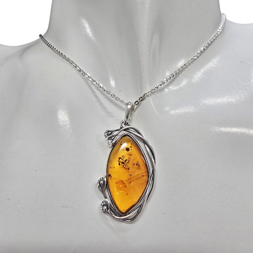 Cognac Amber Sterling Silver Handmade Calla Lily Pendant - Image 2