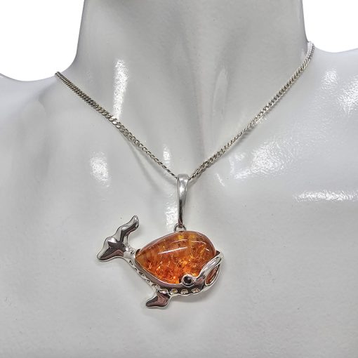 Cognac Amber 925 Silver Whale Design Pendant - Image 2