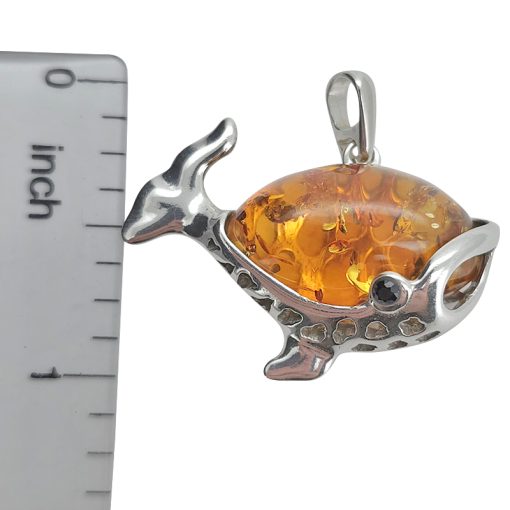 Cognac Amber 925 Silver Whale Design Pendant - Image 3