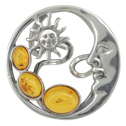 Amber Sterling Silver Moon/Sun Adjustable Ring