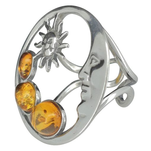 Amber Sterling Silver Moon/Sun Adjustable Ring - Image 3