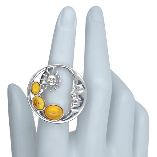 Amber Sterling Silver Moon/Sun Adjustable Ring - Image 2