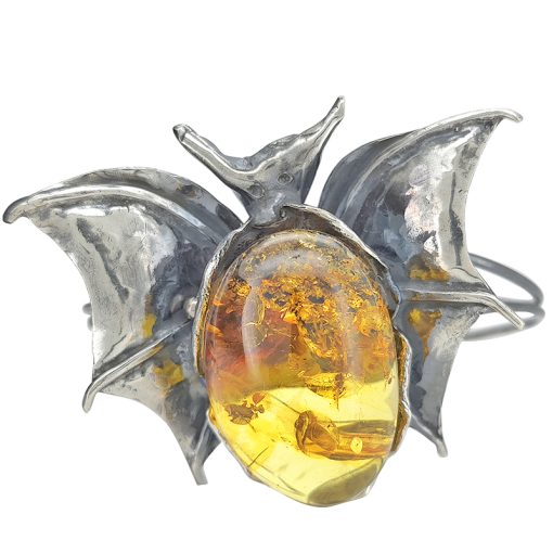 Amber 925 Silver Handmade Bat Cuff Bracelet