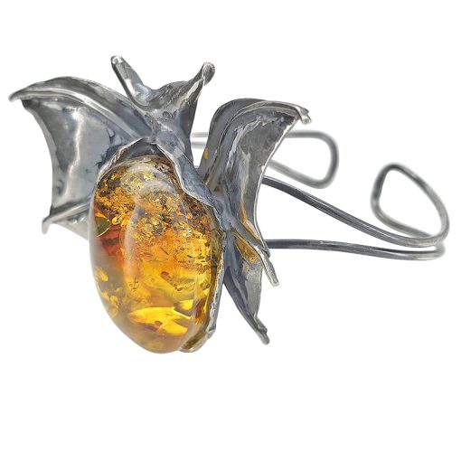 Amber 925 Silver Handmade Bat Cuff Bracelet - Image 2