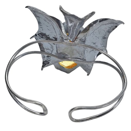Amber 925 Silver Handmade Bat Cuff Bracelet - Image 3