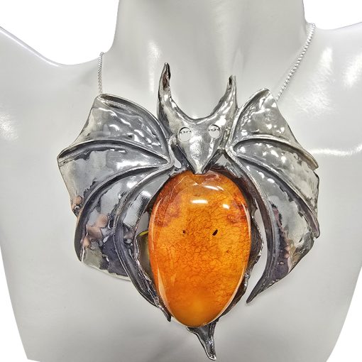 Amber 925 Silver Handmade Bat Pendant - Image 2