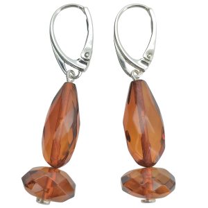 Faceted Cognac Amber Silver Earring