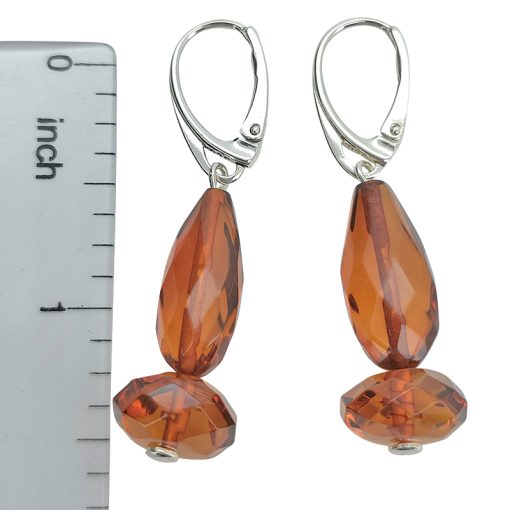 Faceted Cognac Amber Silver Earring - Image 3