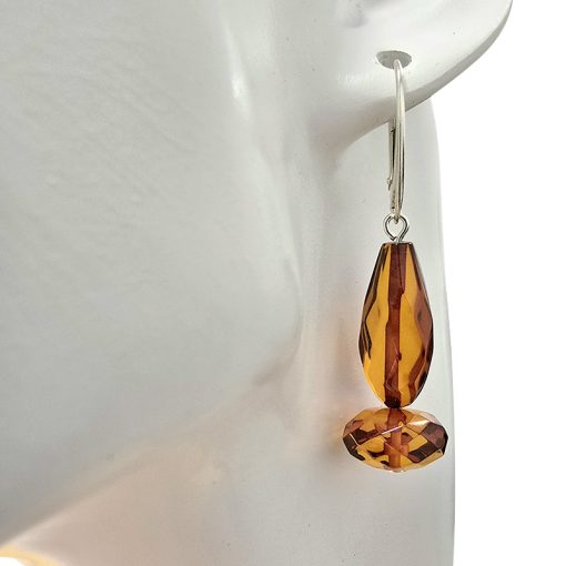 Faceted Cognac Amber Silver Earring - Image 2