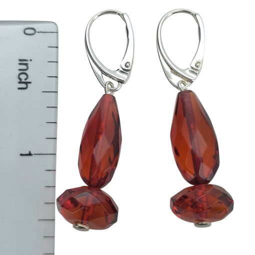 Faceted Cherry Amber Silver Earring - Image 3