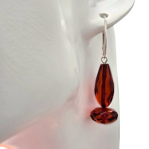 Faceted Cherry Amber Silver Earring - Image 2