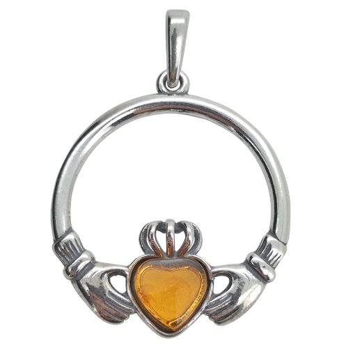 Amber Sterling Silver Claddagh Hoop Pendant