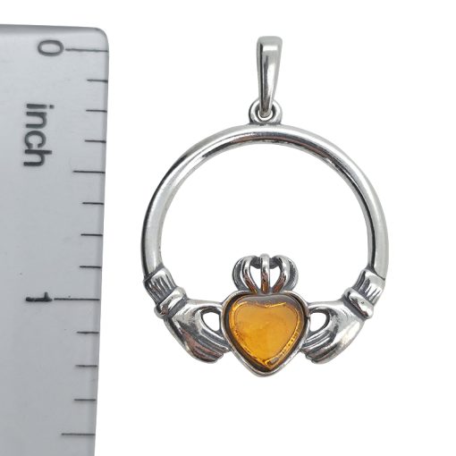 Amber Sterling Silver Claddagh Hoop Pendant - Image 3