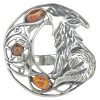 Wolf On The Moon Cognac Amber Silver Ring