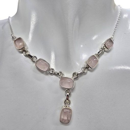 Rose Quartz Silver Necklace 16" - Image 2