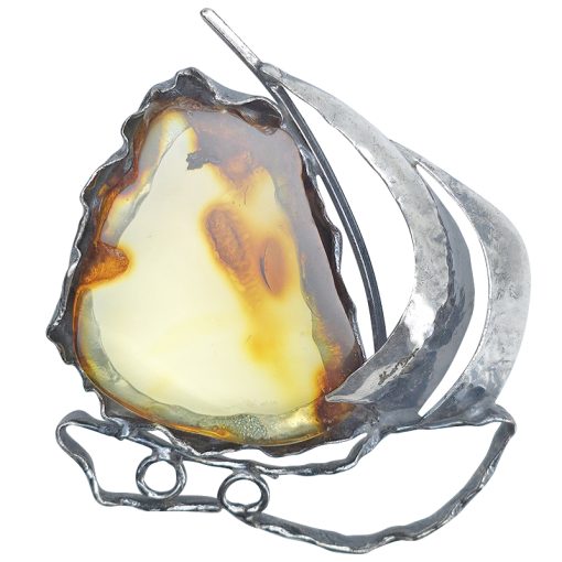 Natural Amber Sterling Silver Handmade Ship Pendant - Image 6
