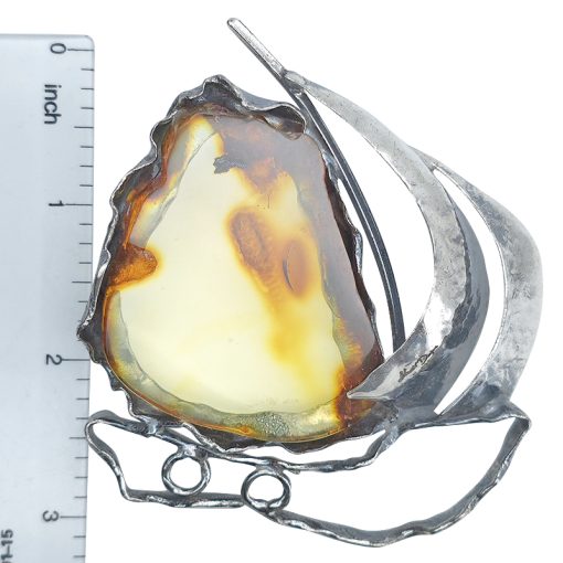 Natural Amber Sterling Silver Handmade Ship Pendant - Image 5