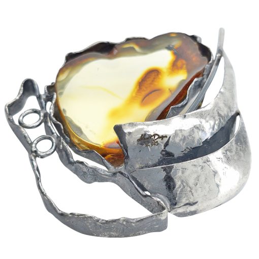 Natural Amber Sterling Silver Handmade Ship Pendant - Image 4