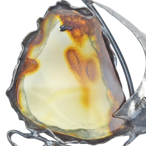 Natural Amber Sterling Silver Handmade Ship Pendant - Image 3