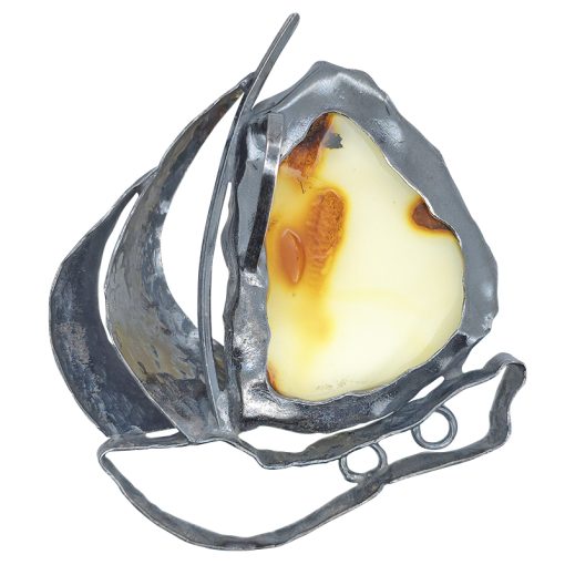 Natural Amber Sterling Silver Handmade Ship Pendant - Image 2