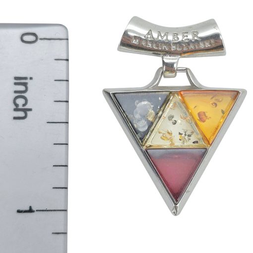 Triangular Multicolor Amber Mosaic Pendant - Image 3