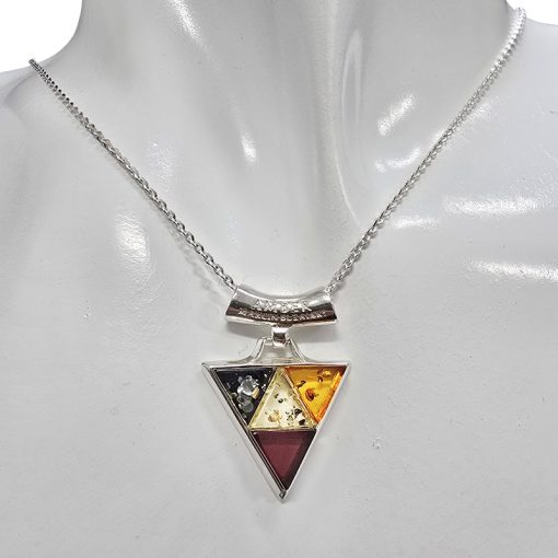 Triangular Multicolor Amber Mosaic Pendant - Image 2