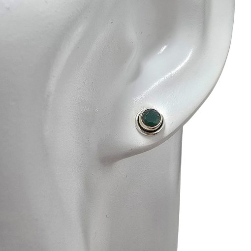 Faceted Composite Emerald Silver Stud Earrings - Image 2