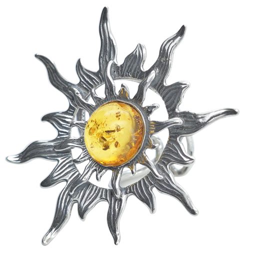 Amber Sterling Silver Sun Adjustable Ring