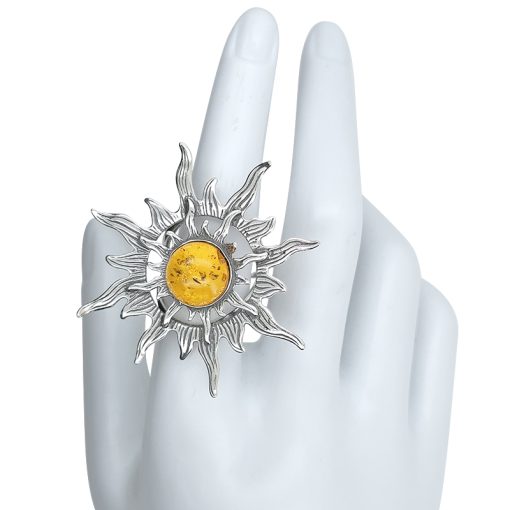 Amber Sterling Silver Sun Adjustable Ring - Image 3